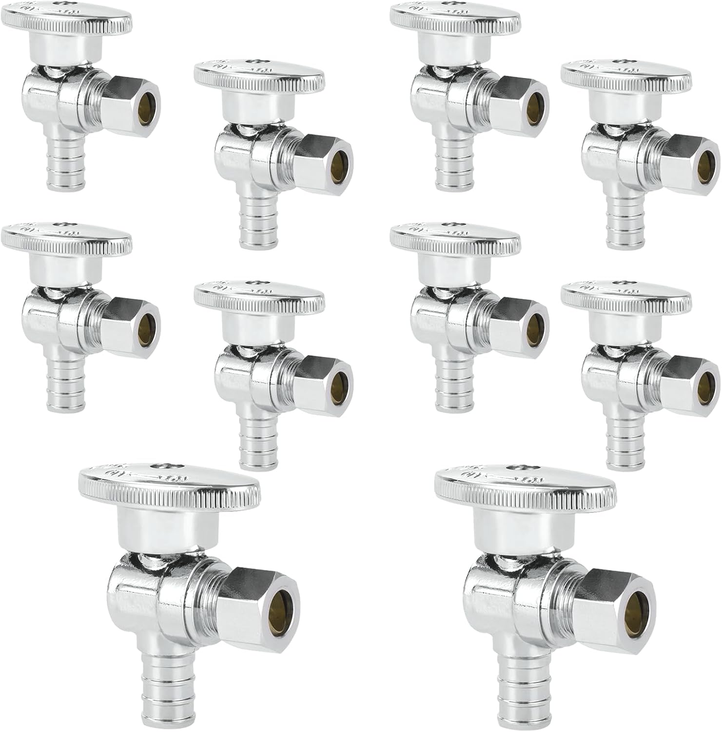 10PC HeSun 1/2" PEX-B Crimp x 3/8" OD Compression Angle Stop Valve | 1/4 Turn Shut Off Valve,for Bathroom, ASTM