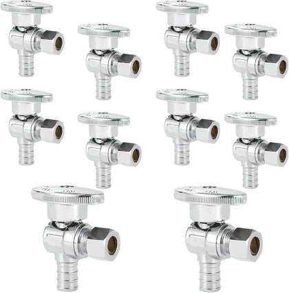 10PC HeSun 1/2" PEX-B Crimp x 3/8" OD Compression Angle Stop Valve | 1/4 Turn Shut Off Valve,for Bathroom, ASTM