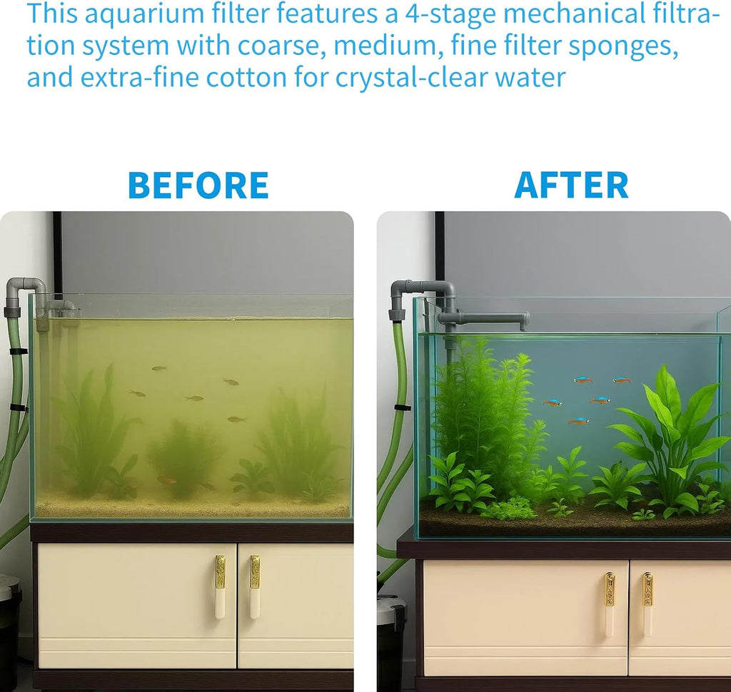 105GPH Canister Filter, External Aquarium Filter Ultra-Quiet Water Circulation Cleaning Machine with Water Pump, 4