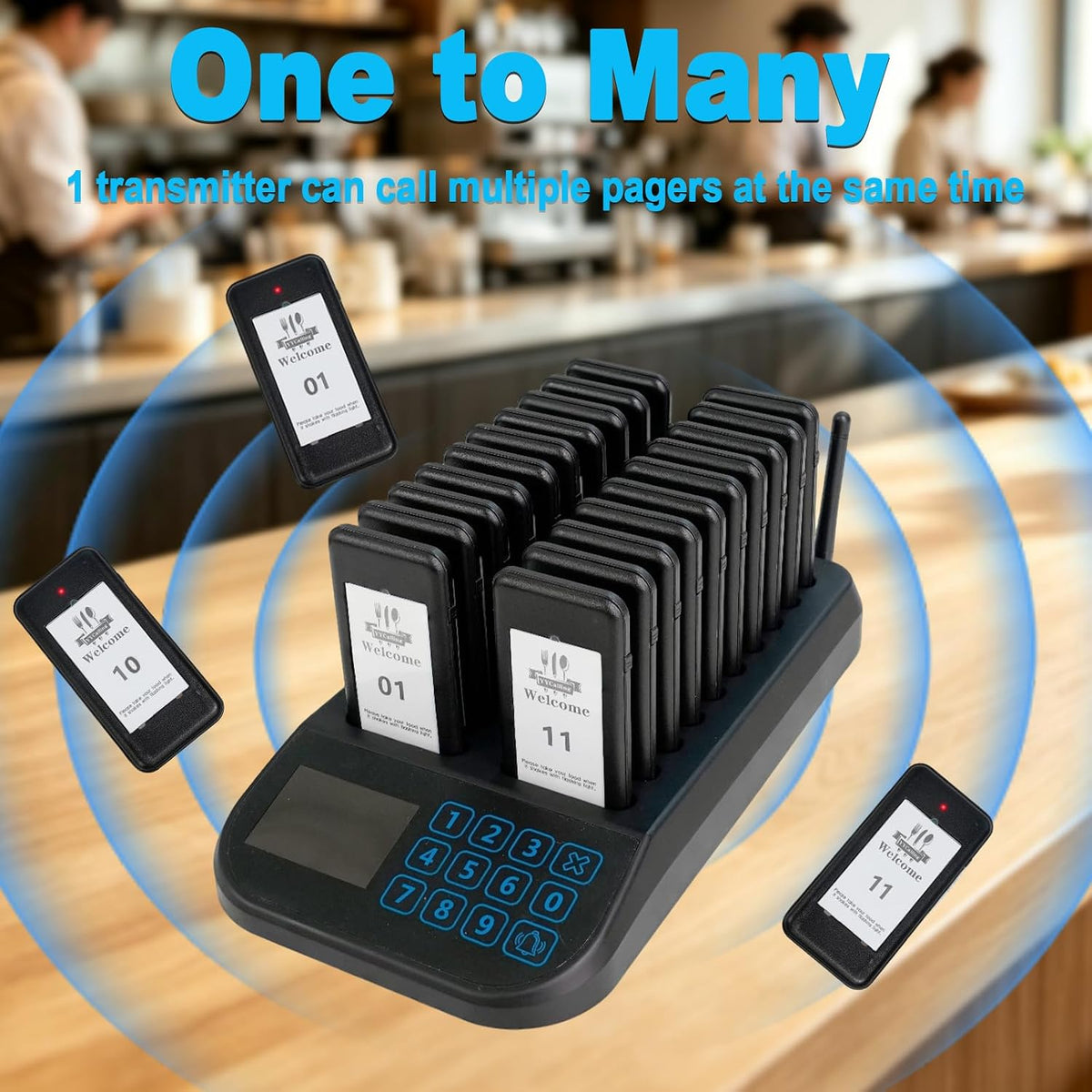 Restaurant Pager System,Social Distancing Buzzer 20 Pagers(Black)