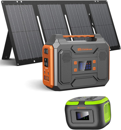 300W Solar Power Station Generator with Foldable 60W Solar Panel Charger, 110V Portable Solar Power Bank with AC