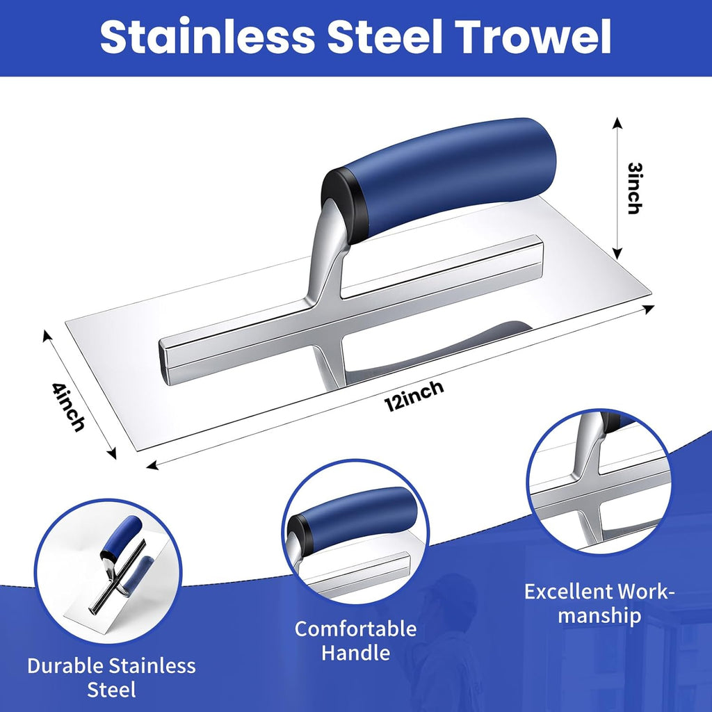 Drywall Hand Tools Kit, Drywall Knife Set with Putty Knives, Taping Knives, Aluminum Hawk, Mud Pan, Flat Finishing