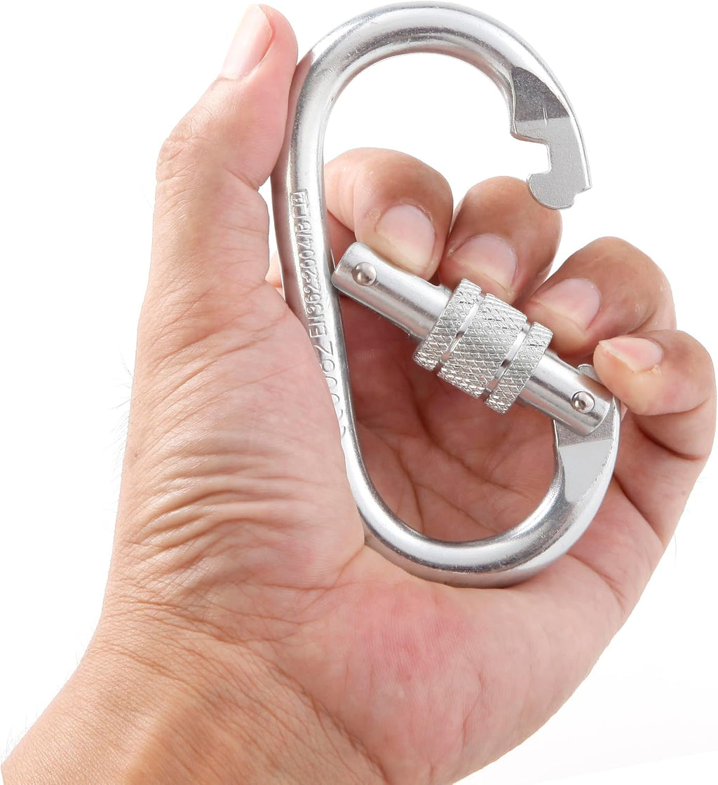 Heavy Duty Climbing Carabiner, Rated 25kN(5620lbs), Screw Locking Carabiner Clip, Oval Shape Carabiner for