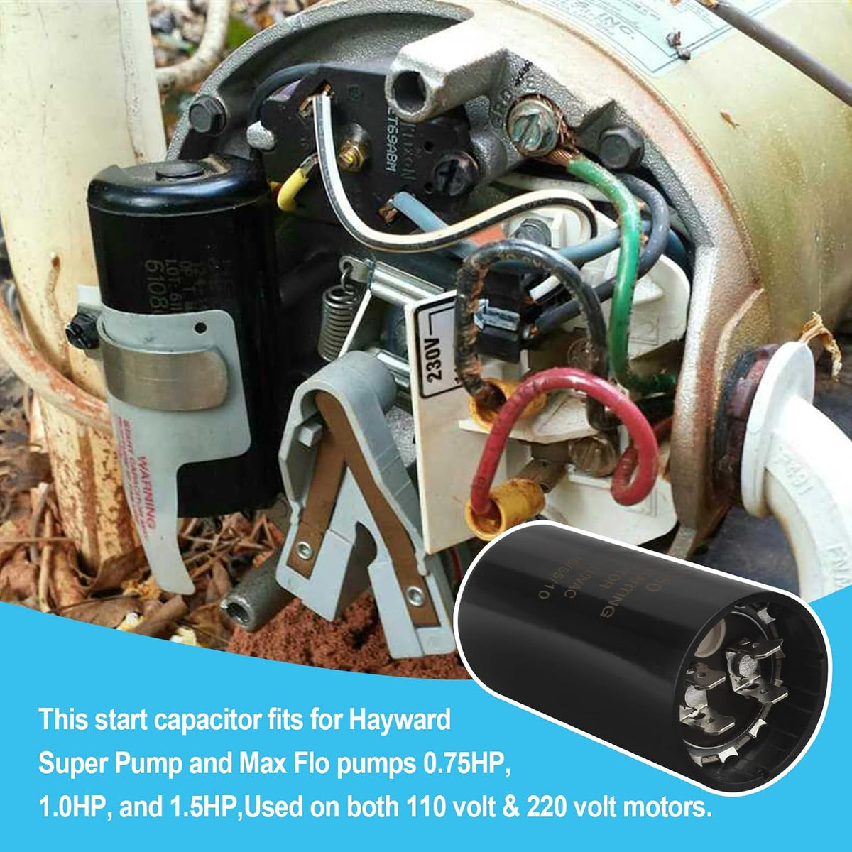 Pool Pump Motor Start Capacitor 161-193 uf/MFD 110-125 VAC ±20%