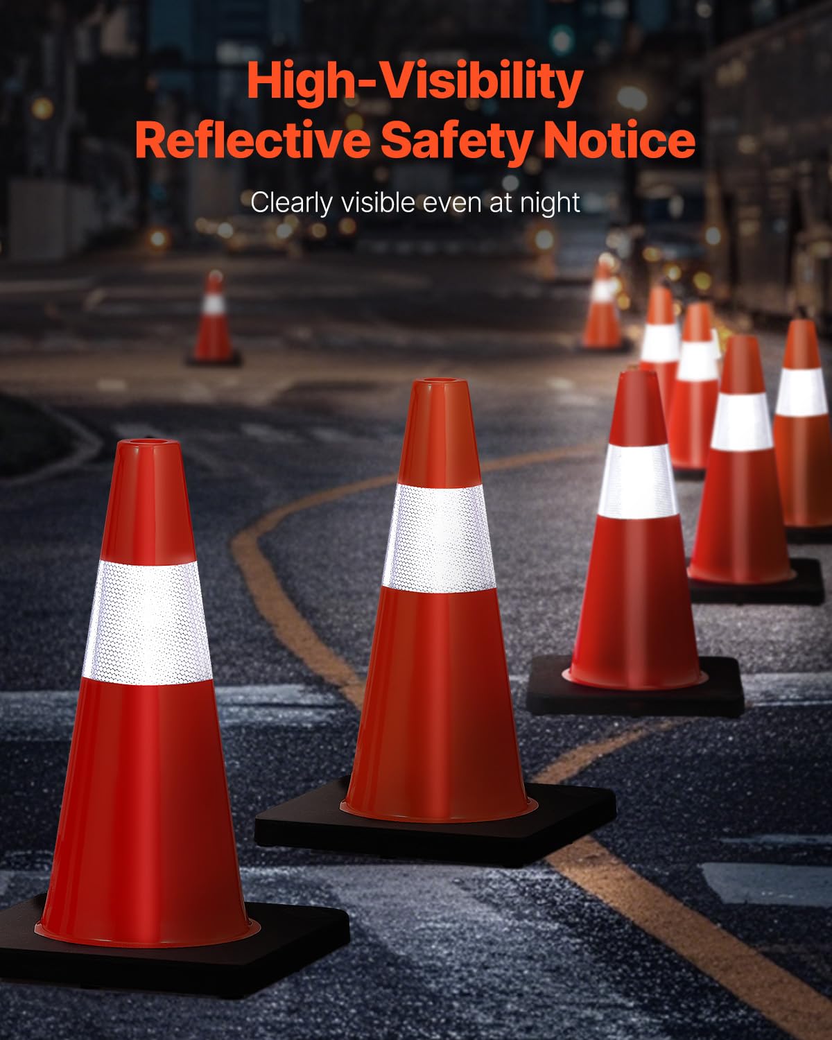 Safety Cones, 5 Pack 18" Traffic Cones, PVC Orange Construction Cones with Reflective Collars and Black Weighted Base