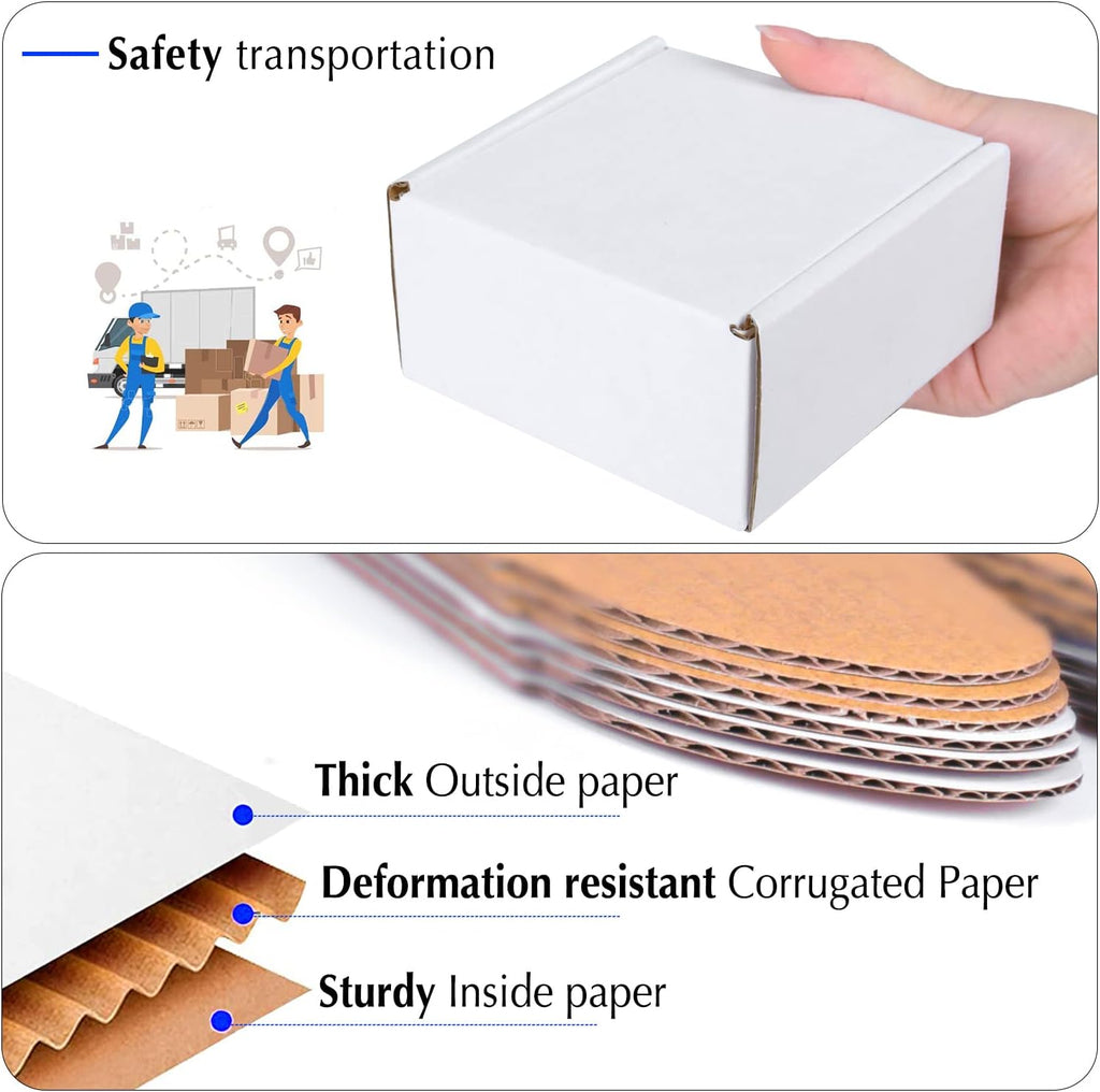 4x4x2 White Cardboard Boxes - 30 Pack Small Shipping Boxes for Small Business Mailing, Corrugated Packaging