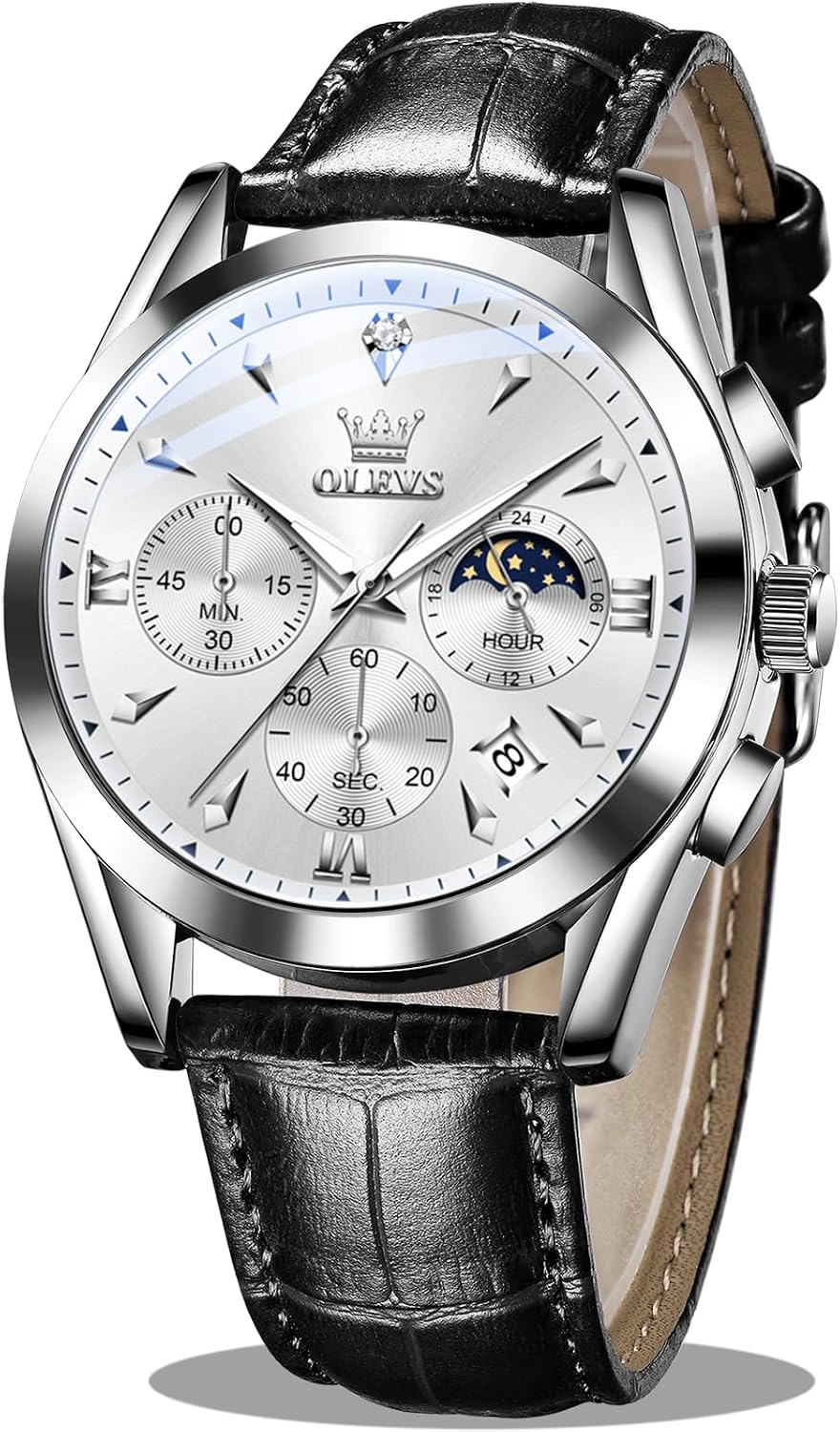 Men's Leather Analog Quartz Watch Luxury Chronograph Watch Waterproof