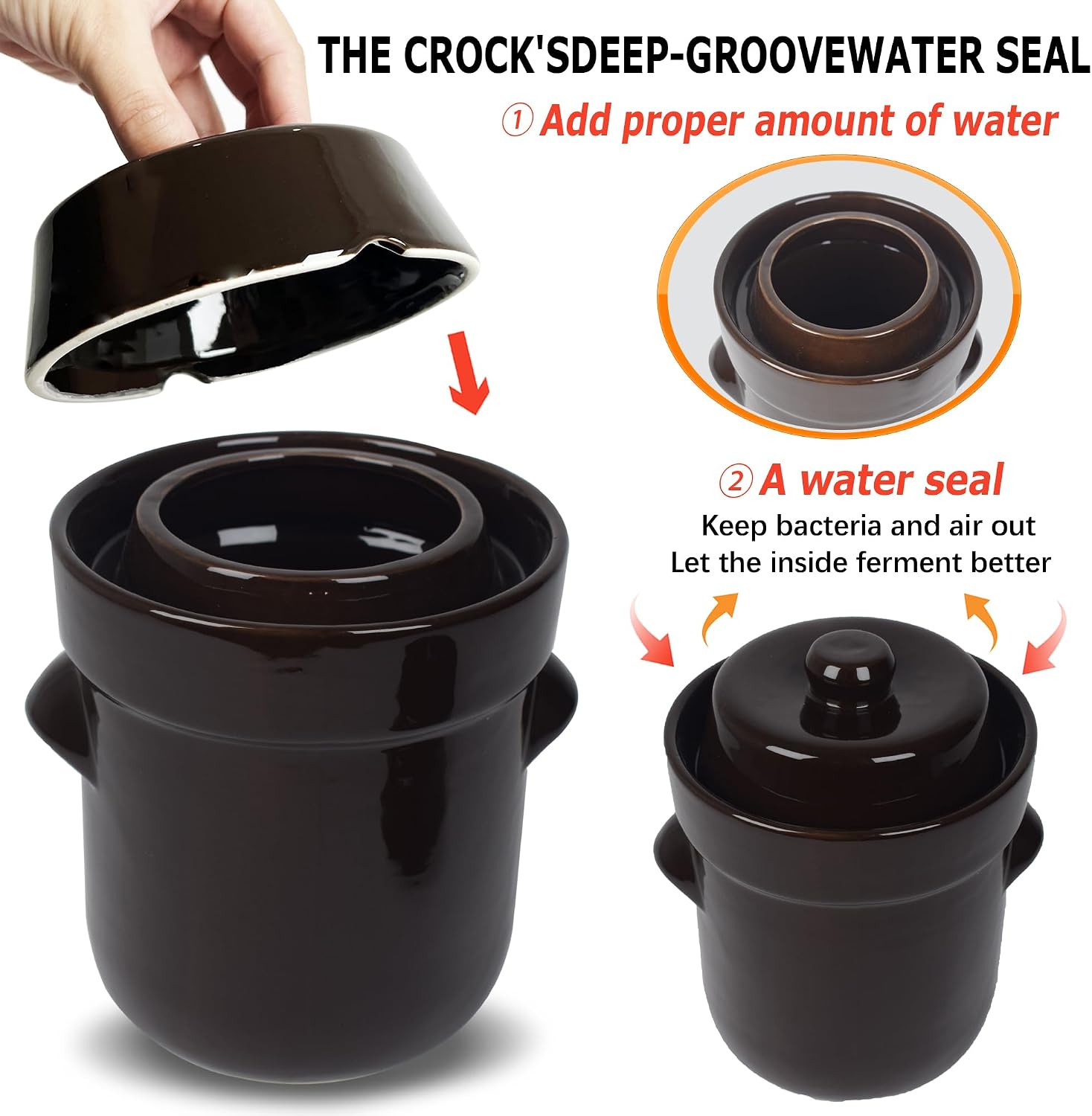 Fermentation Crock Jar 2 Liter/0.5 Gallon - Stoneware Pot for Fermenting, Pickling Kimchi, Pickles, Vegetables