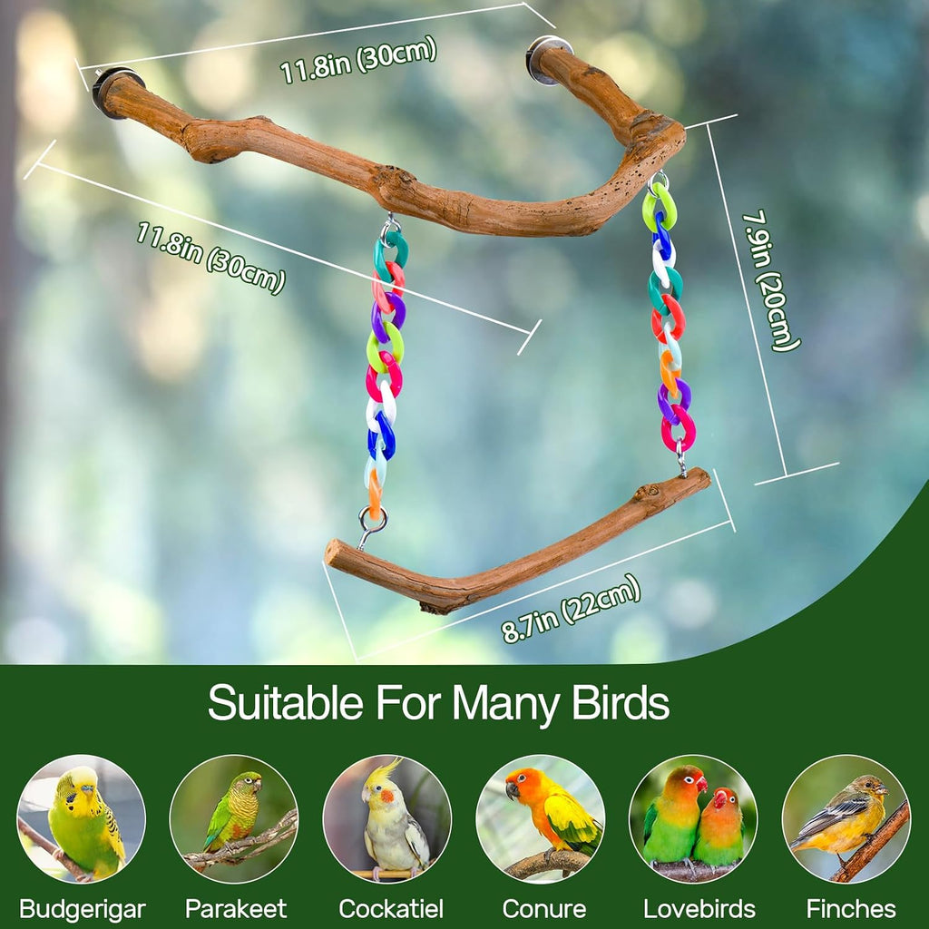 Bird Swing Toys, Standing Bird Perch with Natural Grape Wood, U Shape Hangable Birdcage Accessories, Birds Chewing