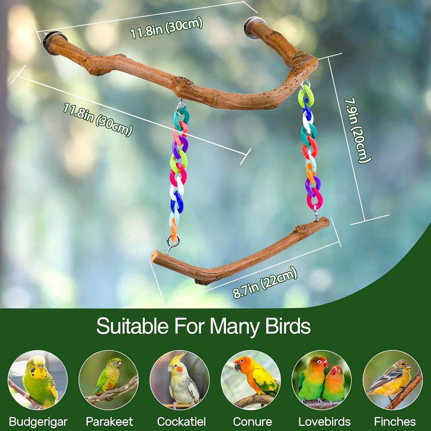 Bird Swing Toys, Standing Bird Perch with Natural Grape Wood, U Shape Hangable Birdcage Accessories, Birds Chewing