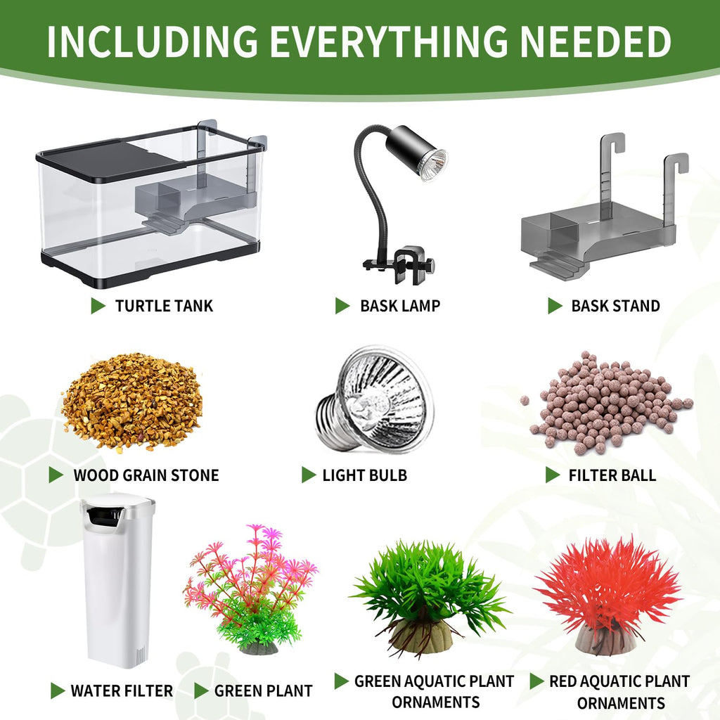 (Tank + Light + Filter + Filter Balls) Turtle Tank Kit, Turtle Tank Starter Kit,Bottom Drainage, Multi-Function Areas