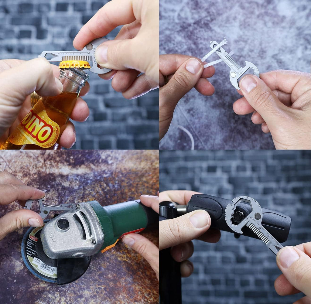 Toolkey 15-in-1 Multi-Tool Ultra Thin Lightweight for Keychain and Carabiner Stainless Steel Silver