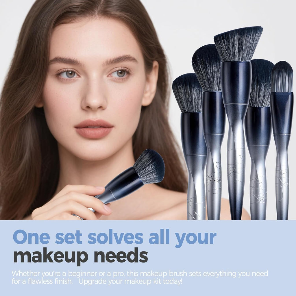 Professional Makeup Bruhses & 2 Pcs Makeup Sponges for FoundationPremium Synthetic Foundation Powder Concealers Eye
