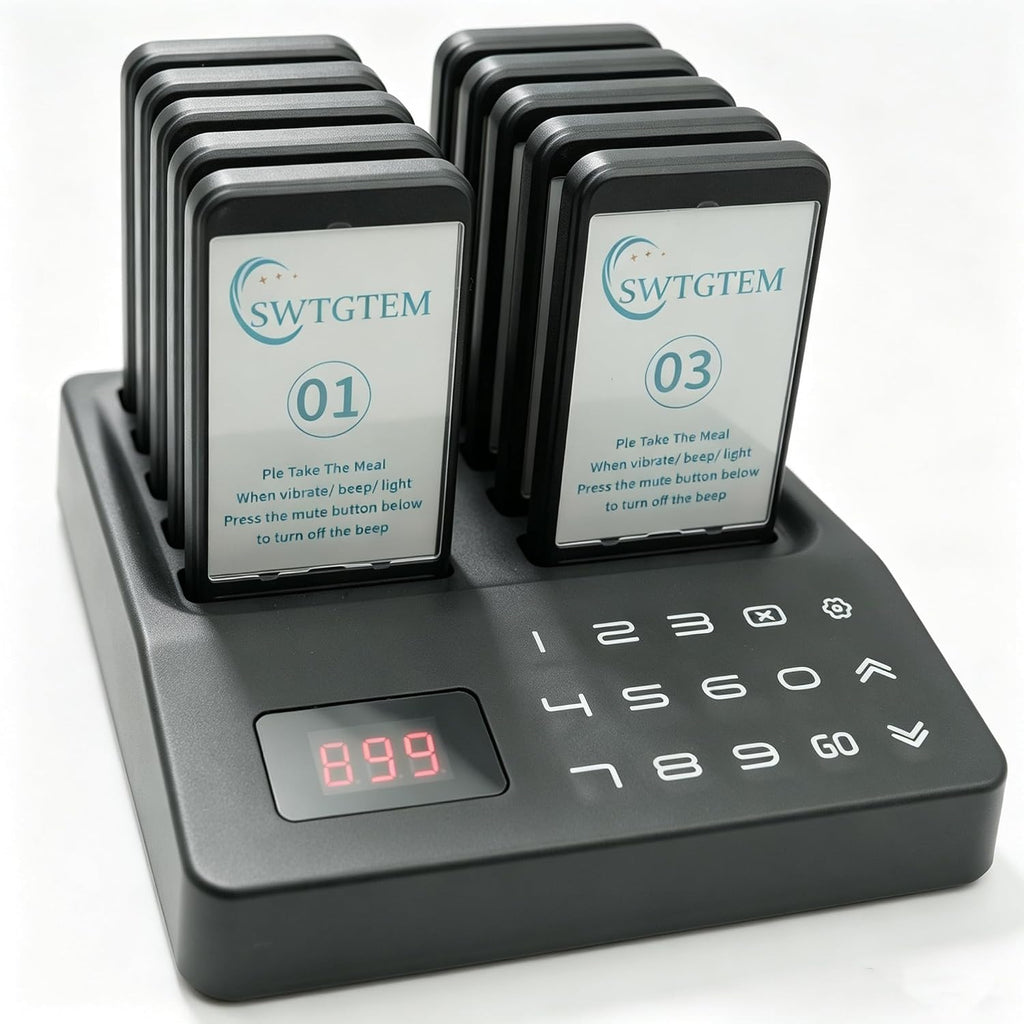 Restaurant Pager System,1640ft Long Range Restaurant Vibrating Buzzers with Beeping,Vibration,Flashing,10 Pagers for