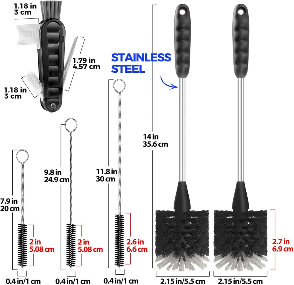 6 Pack Bottle Brush Set, 14" Long Handle Stainless Steel Bottle Cleaner Brush, 3 Straw Brushes, 4-in-1 Bottle