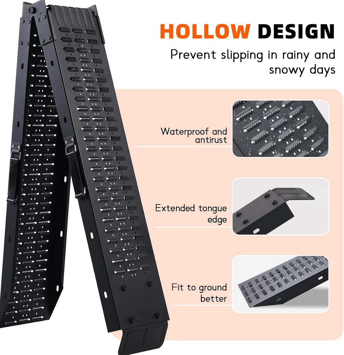 72.5" Heavy Duty Folding Loading Ramps with Sandblasted Finish, 1500lb Capacity, Ideal for Motorcycles, Lawn Mowers