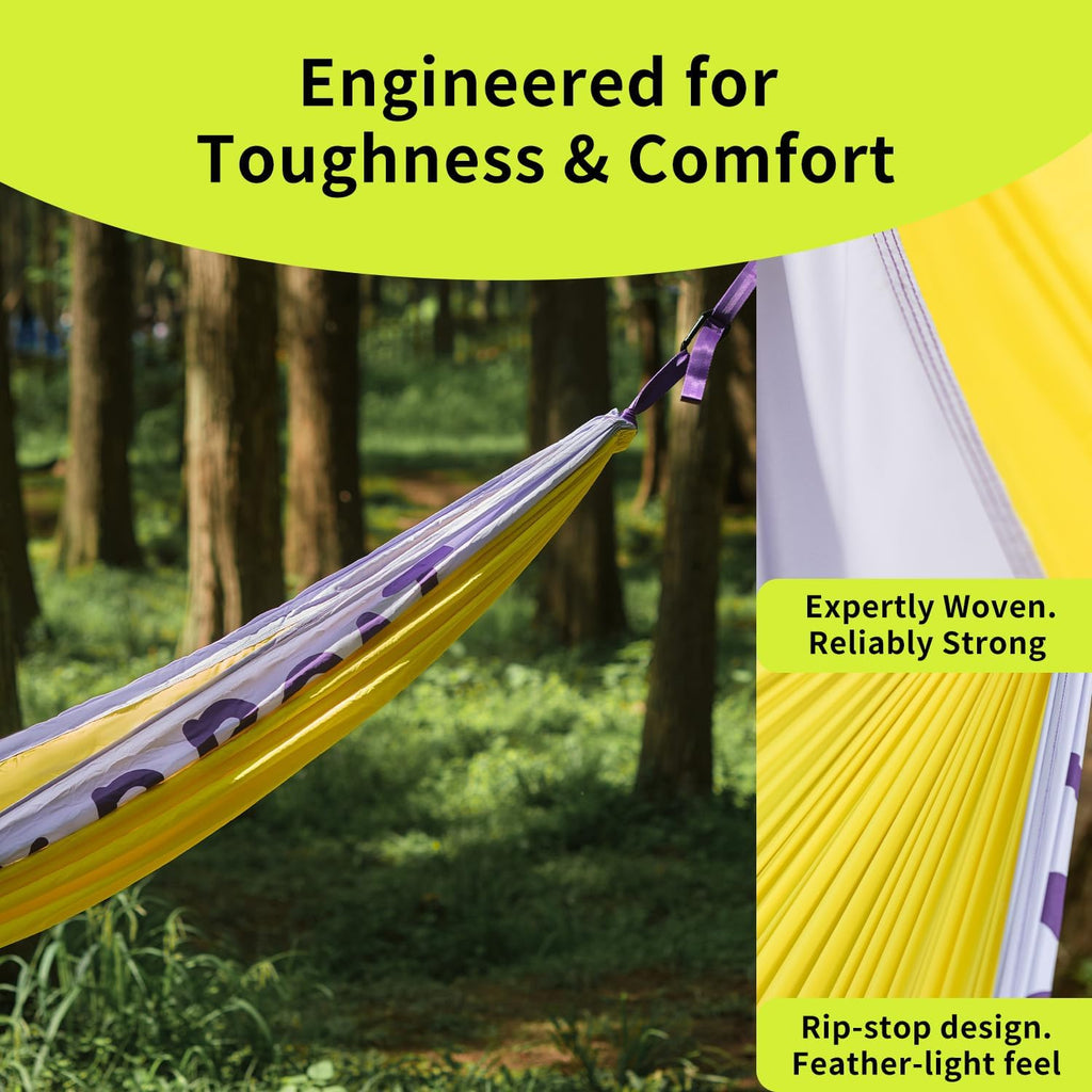 Double Camping Hammock with Tree Straps | 450lbs Capacity, with Attached Carry Bag,Camping Essentials Gear, Perfect