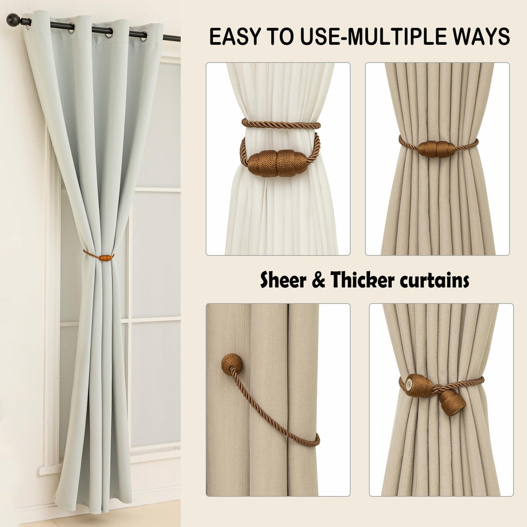 Magnetic Curtain Tiebacks Rope Curtain Tie Backs for Curtains 2 Pack Curtain Holders for Drapes Decorative Window