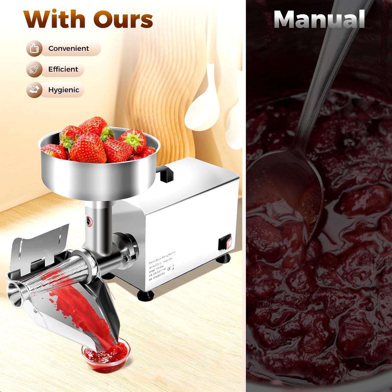 450W Electric Tomato Strainer Commercial Tomato Milling Machine Stainless Steel Tomato Press and Strainer 50 Kg/H