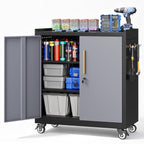 34"Mobile Metal Garage Storage Cabinet,Lockable Tool Storage Cabinet