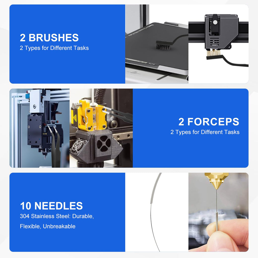 3D Printer Tools Kit - 58PCS 3D Printer Accessories 3D Printing Tool Kit with Nozzle Cleaning Kit, Deburring Tool