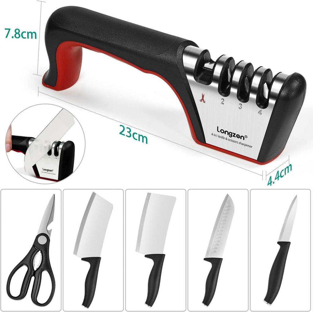 5-in-1 Knife Sharpener 4 Stage with Cut-Resistant Glove, Quickly Sharpens & Restores Dull Blades, Easy & Safe for