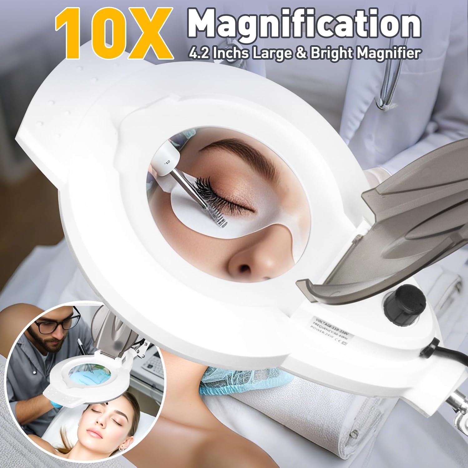 2200 Lumens Magnifying Floor Lamp, 2-in-1 Lighted Desk Magnifier | 144 LED Stepless Dimmable, 10X Real Glass, 4 Wheel