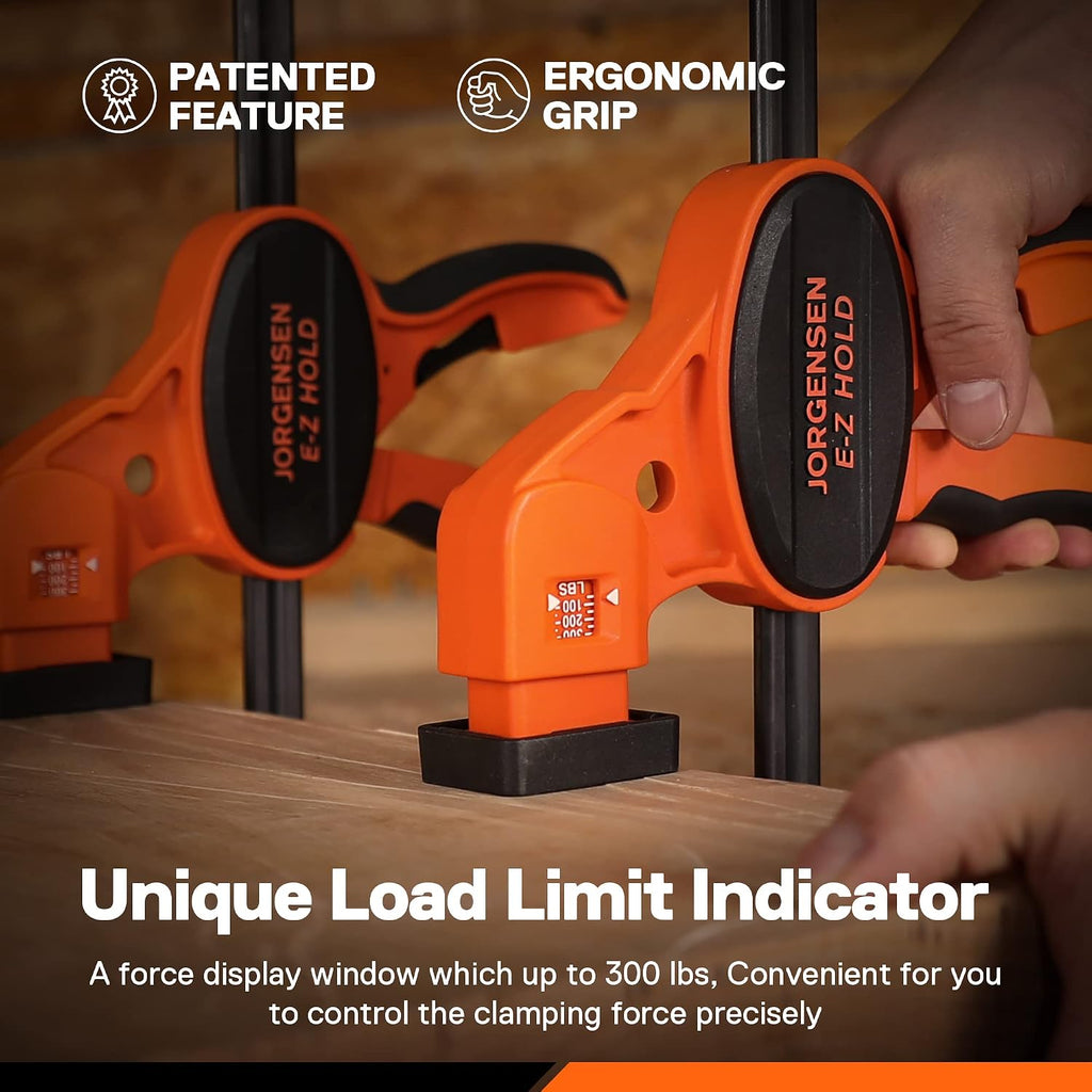JORGENSEN E-Z Hold 2-Pack 12" 300LBS Load Indicator Woodworking Bar Clamps | Expandable Clamp/Spreader, One Handed, F