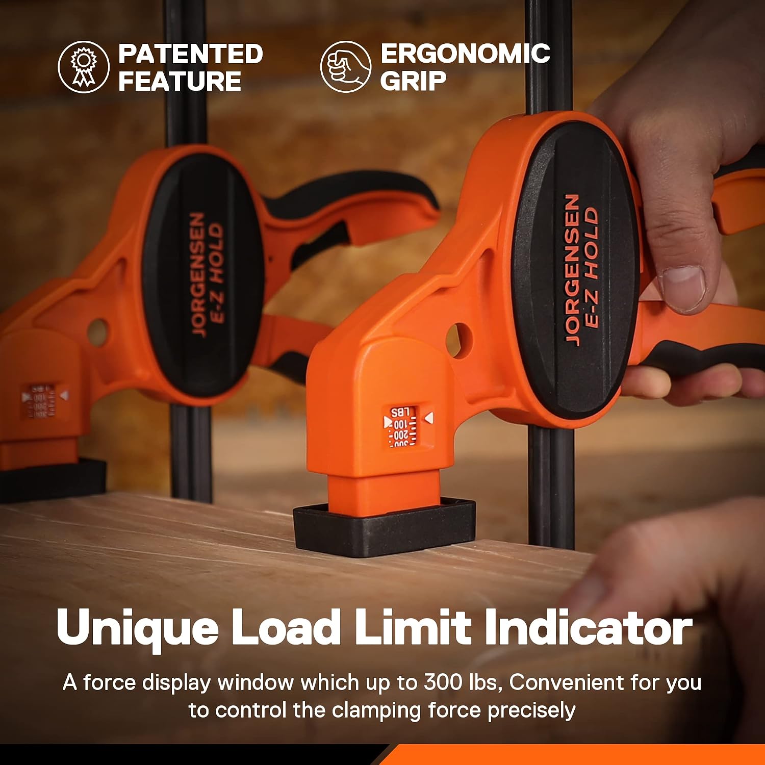 JORGENSEN E-Z Hold 2-Pack 12" 300LBS Load Indicator Woodworking Bar Clamps | Expandable Clamp/Spreader, One Handed, F