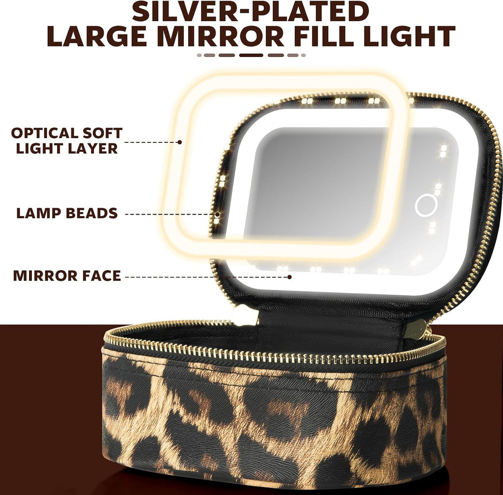 Small Makeup Bag Travel Train Case with Mirror and Light Mini Travel Makeup Train Case Cosmetic Organizer 3