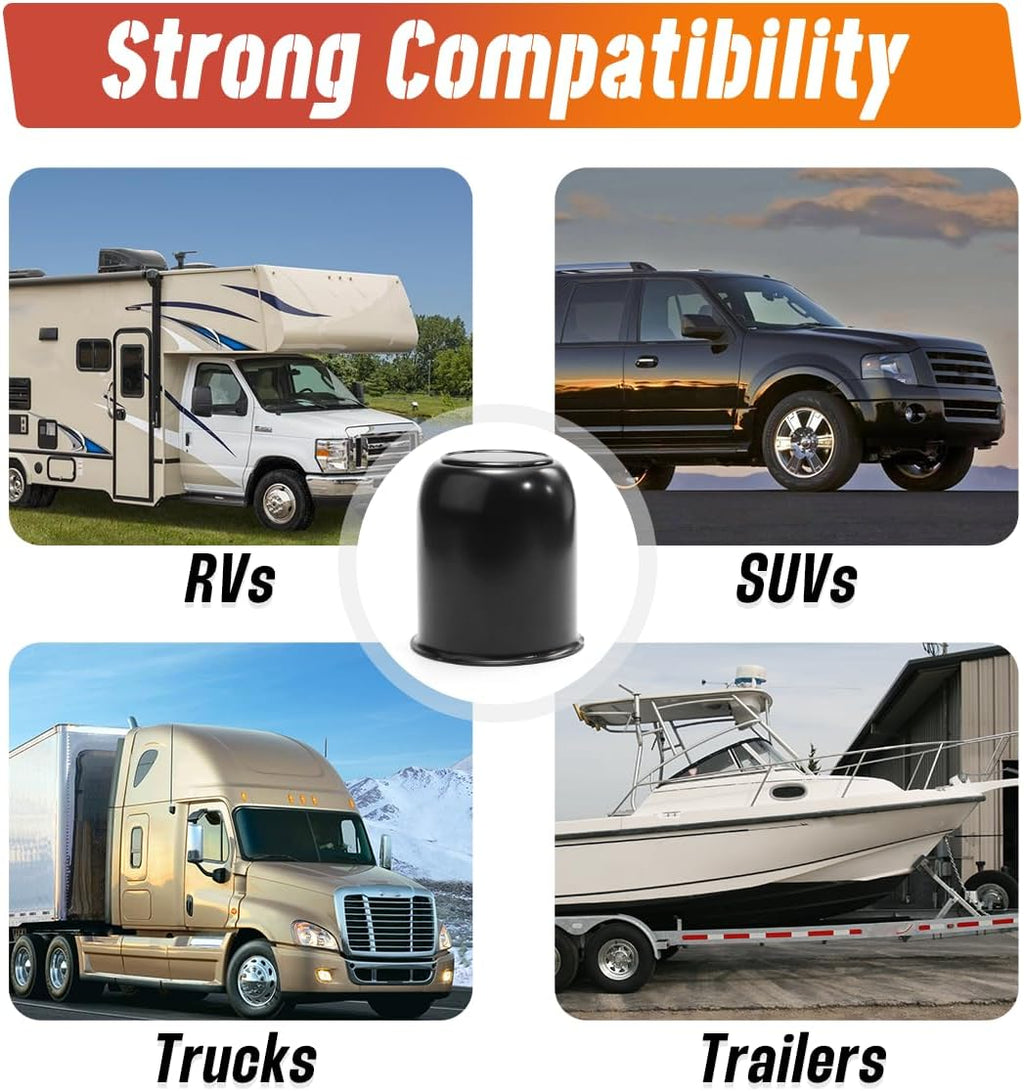 2-Pack Trailer Push Through Center Caps and Trailer Wheel Lug Sets - 3.19in Wheel Center Caps High Gloss Black Wheel