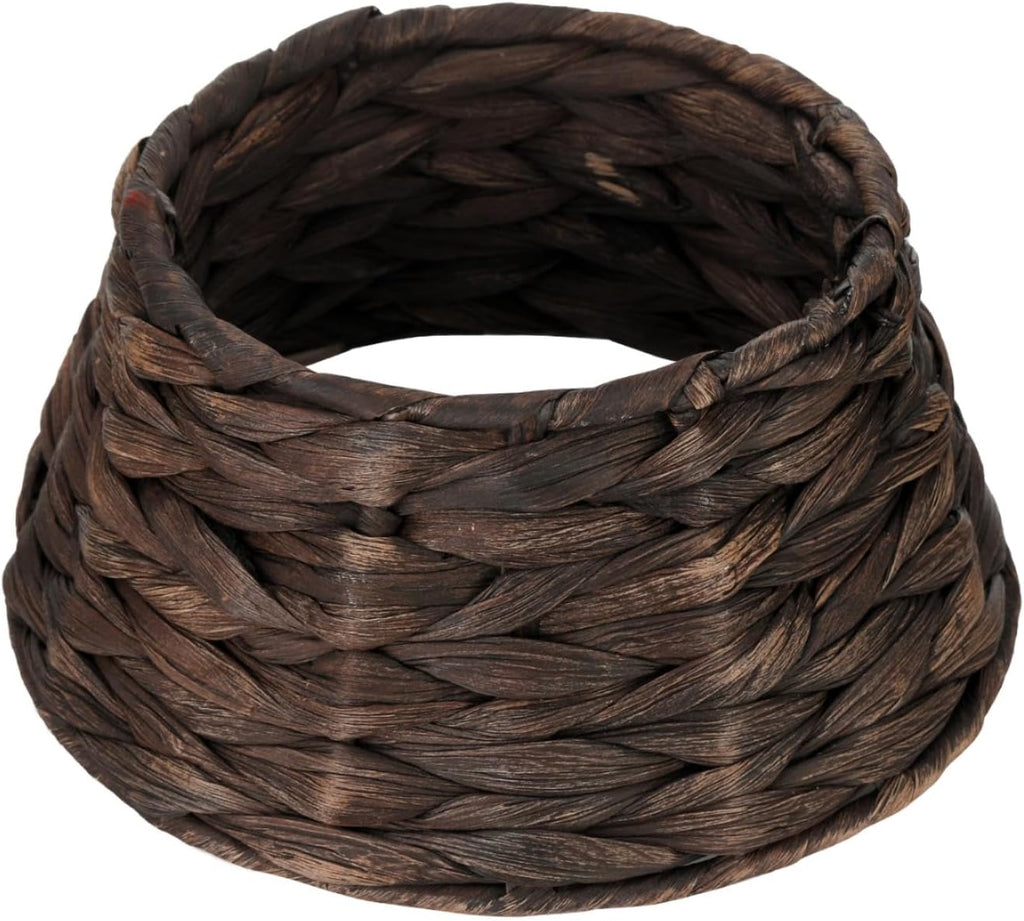 7.5-Inch Mini Christmas Tree Collar, Handcrafted Woven Hyacinth Holiday Rattan Tree Skirt Accessory-Brown