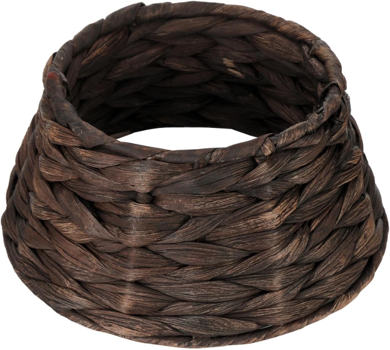7.5-Inch Mini Christmas Tree Collar, Handcrafted Woven Hyacinth Holiday Rattan Tree Skirt Accessory-Brown