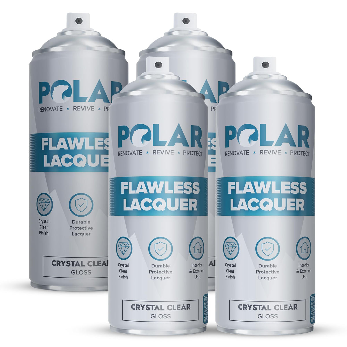 Polar Flawless Lacquer Spray - Clear Coat Spray Paint - Gloss - 4x400ml