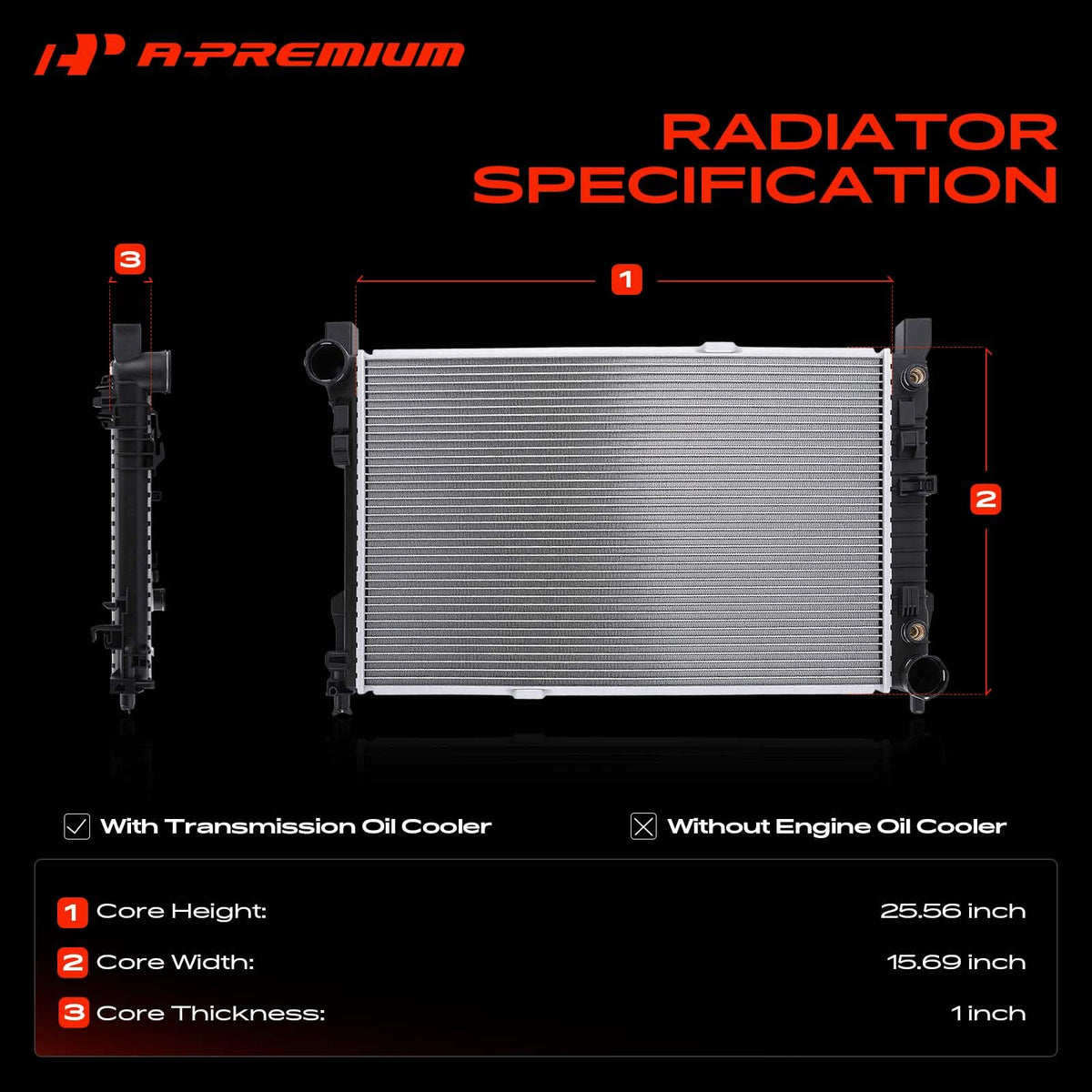 A-Premium Engine Coolant Radiator Assembly with Transmission Oil Cooler