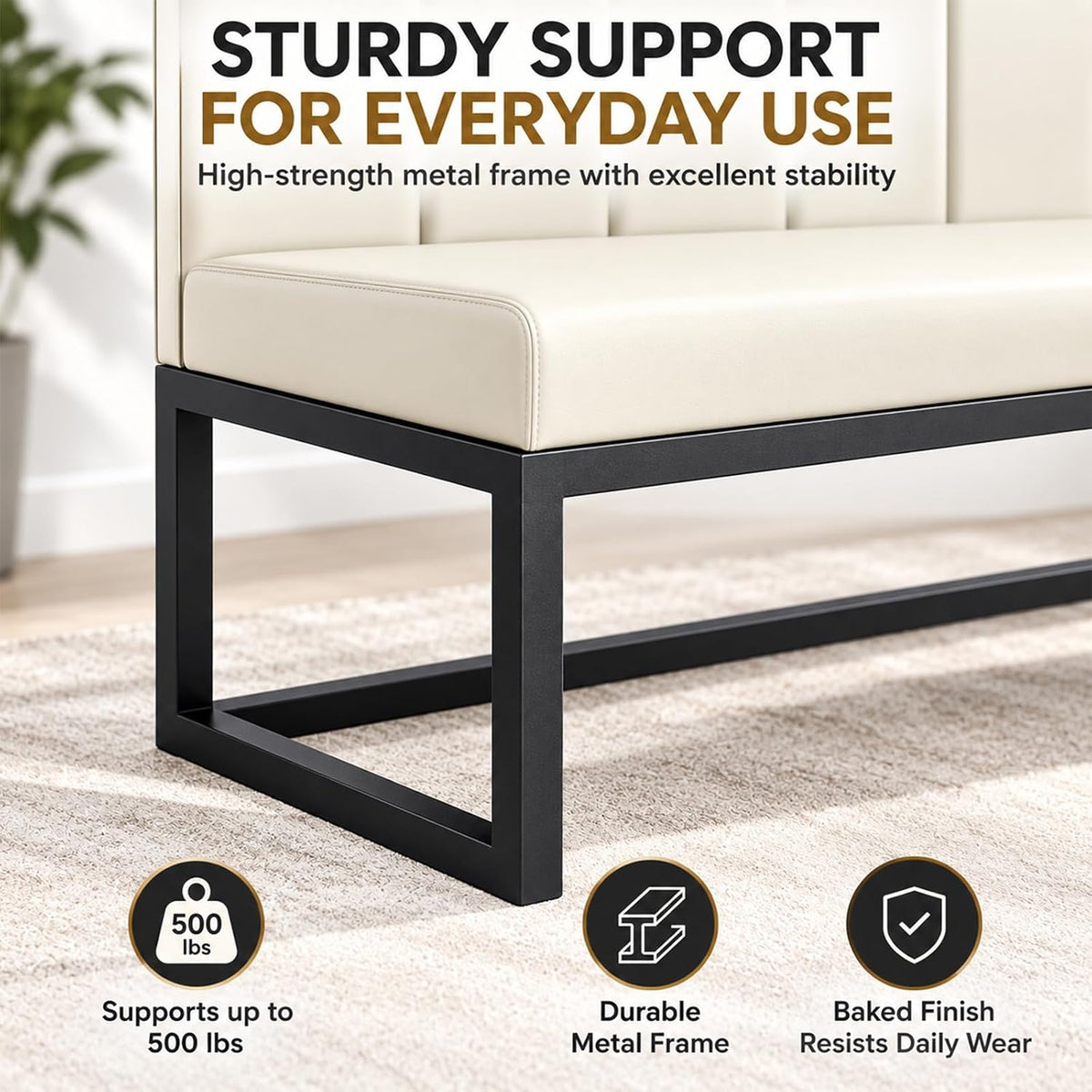 Restaurant Booth Seating, Upholstered Bench with Back, 35.4in