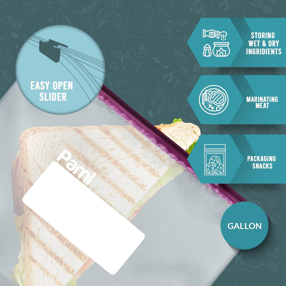Reusable Slider Gallon Freezer Bags,Expandable Bottom,Leakproof,40 Ct