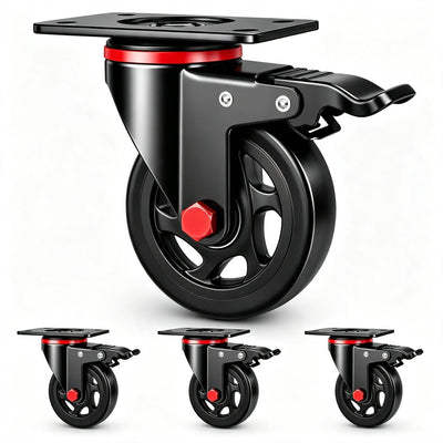 4 Inch Caster Wheels with Brake, 2400 lbs Capacity, Set of 4 Heavy Duty Outdoor Caster Wheels, Industrial Swivel