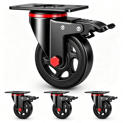 4 Inch Caster Wheels with Brake, 2400 lbs Capacity, Set of 4 Heavy Duty Outdoor Caster Wheels, Industrial Swivel