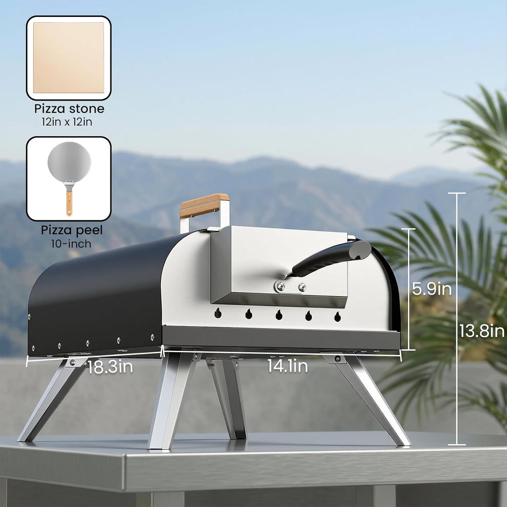 12" Multi-Fuel Outdoor Pizza Oven, Reaches 720°F, Wood and Propane