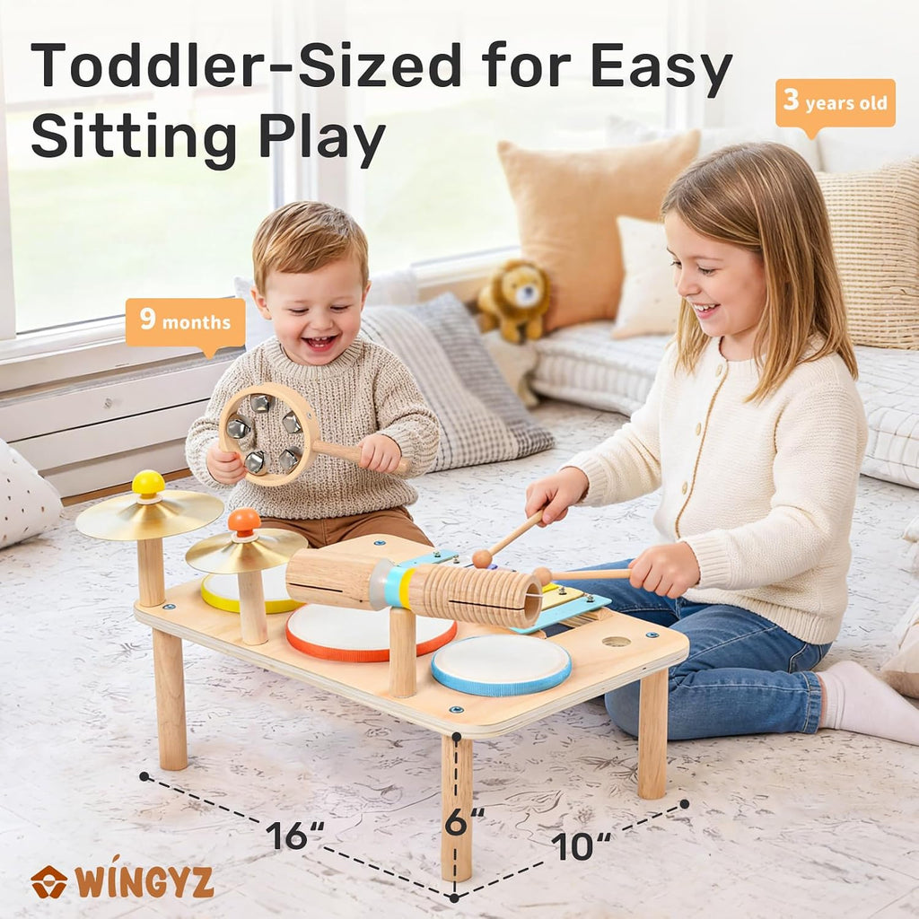 Kids Drum Set, 9-in-1 Montessori Toys | Wooden Musical Instruments for Toddlers, Baby Musical Toys with Drums