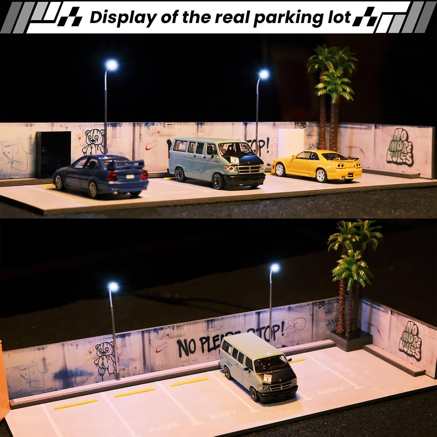 1/64 Diorama Display Case with LED Light,Graffiti Show Case for Hotwheels | Toy Car Display Organizer,Premium Scene