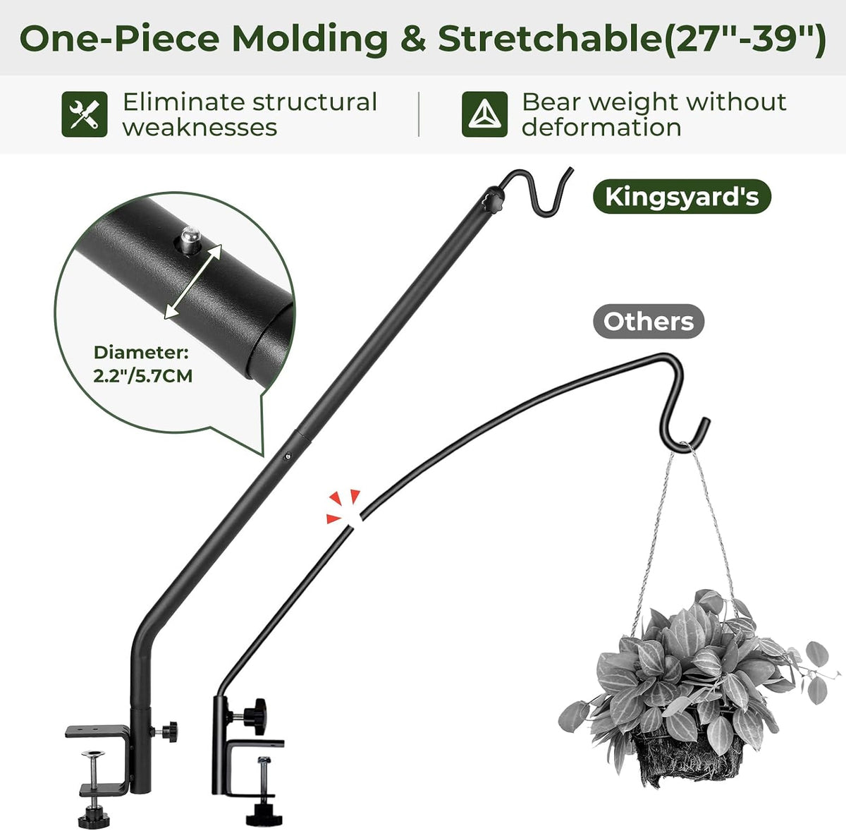 Heavy Duty Deck Hook, 27"-39" Adjustable Metal Deck Railing Hooks for Hanging Bird Feeders, Planters, Suet Baskets