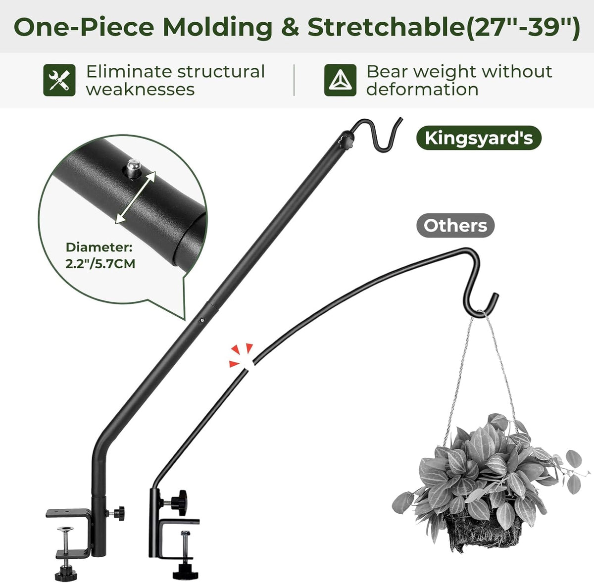 2 Pack Heavy Duty Deck Hook, 27"-39" Adjustable Metal Deck Railing Hooks for Hanging Bird Feeders, Planters, Suet