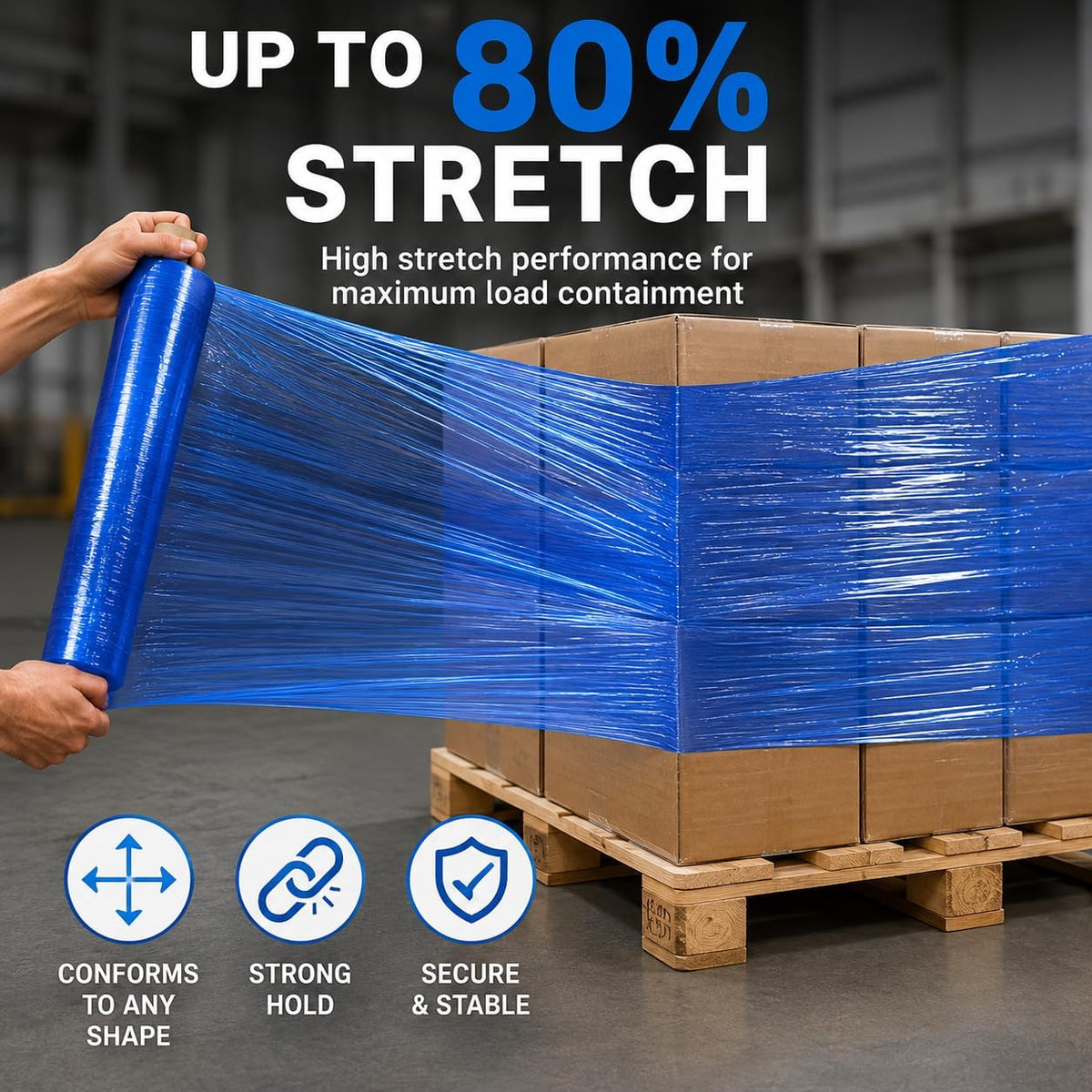 18" Stretch Wrap Film, 1500 ft, 80 Gauge (20 Micron), 7-Layer Clear Pallet Wrap, Up to 80% Stretch, Self-Adhering