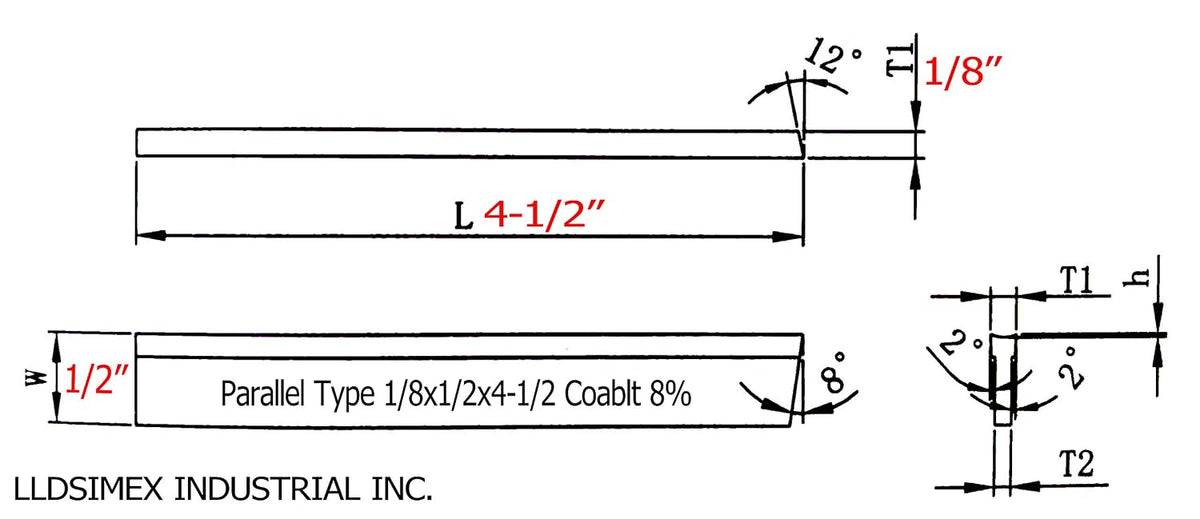 8% Cobalt Lathe Parting Cut Off Blade, 1/8" x 1/2" x 4-1/2"