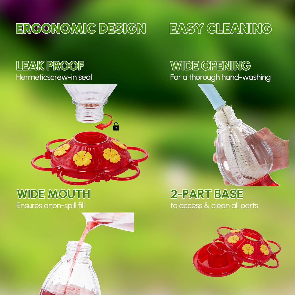 Backyard Expressions Hummingbird Feeder Set of 2 – Large 20 Oz Plastic Feeders for Outdoors with 6 Flower Ports