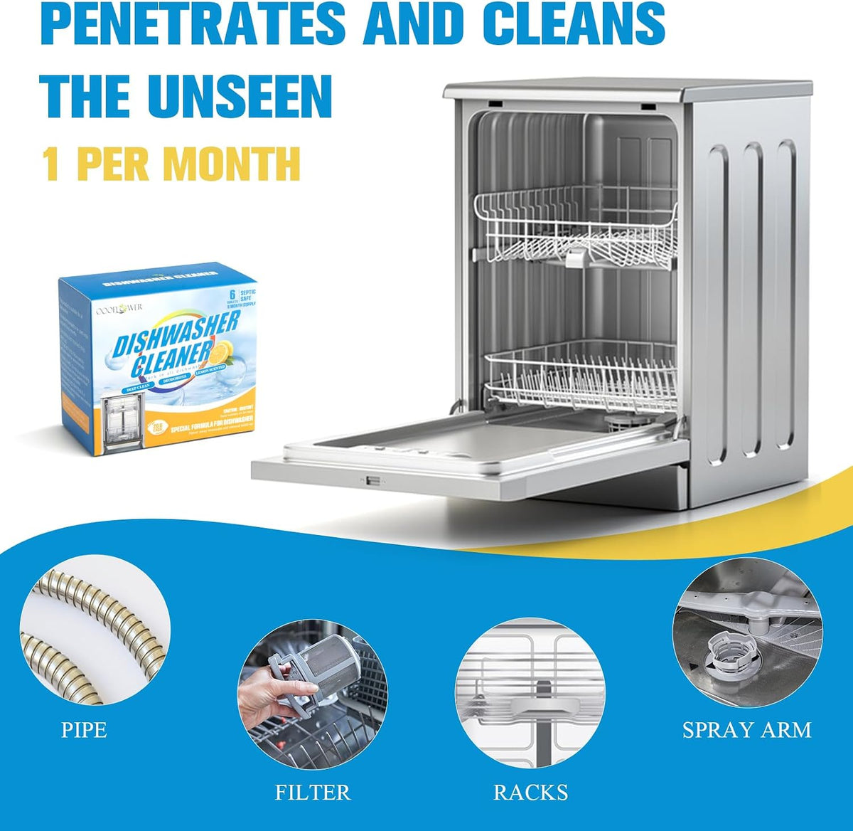 Dishwasher Cleaner and Deodorizer Tablets-6 Pack