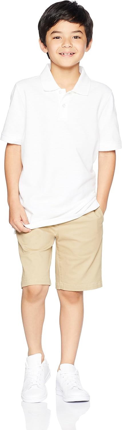 Toddler Boys' School Uniform Short-Sleeve Pique Polo Shirts, Breathable Cotton, Button Closure, Multipacks