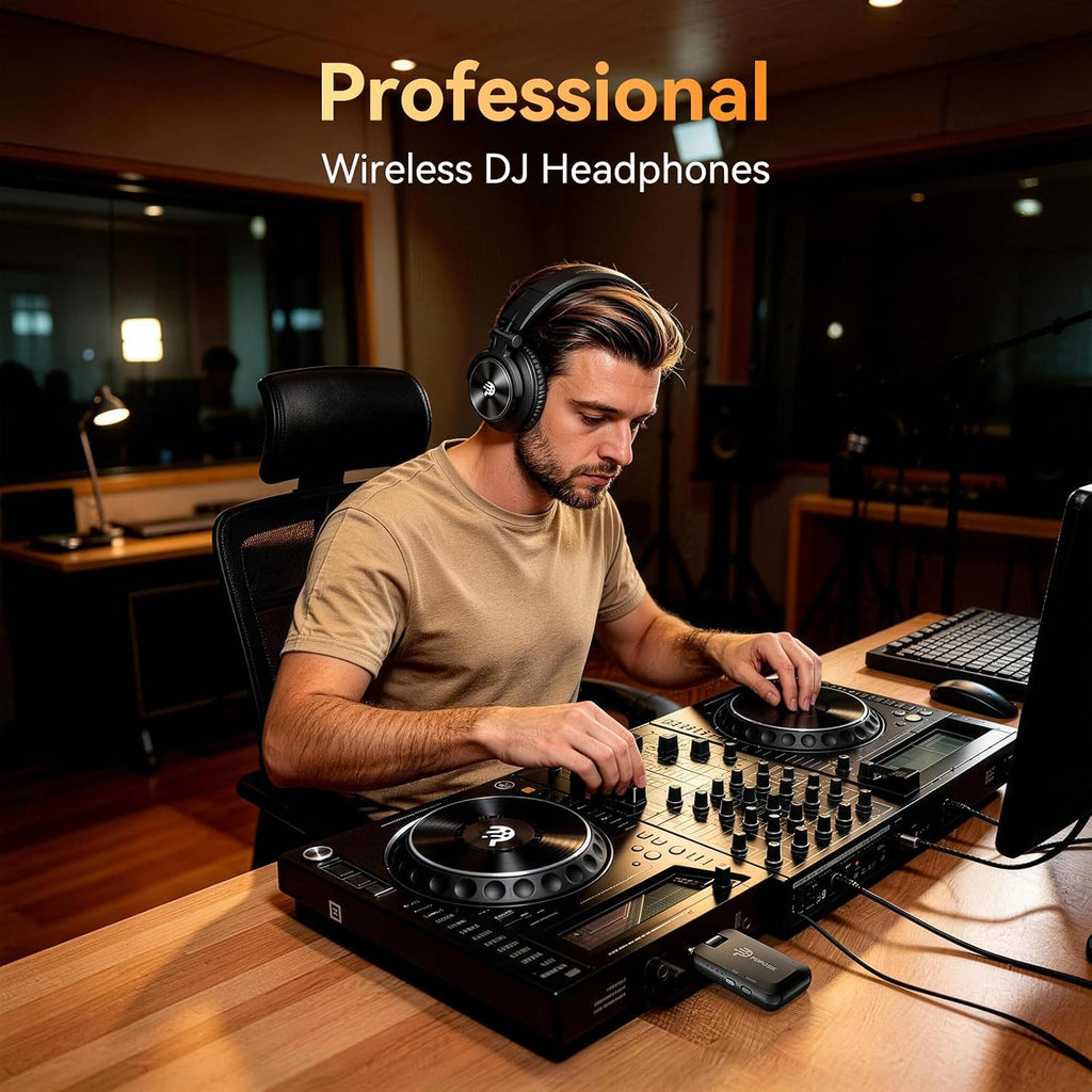 PUPGSIS 2.4GHz Wireless DJ Headphones,20ms Low Latency Studio Headphones with 1/4 to 3.5mm Jack for Keyboard